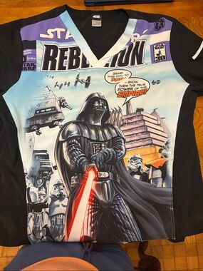 Star Wars Graphic V-Neck scrub Top - Black, Purple, Blue, Red